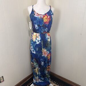 True Freedom New Blue Floral Wrap Maxi Dress Size XL Sleeveless Elastic Waist